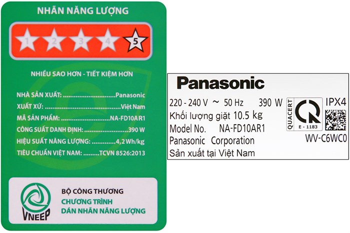 Máy giặt Panasonic Lồng đứng Inverter 10.5 Kg NA-FD10AR1BV